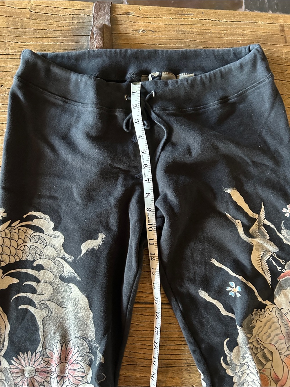 Asian inspired Black Floral Dragon Print sweatpants - Picture 8 of 9